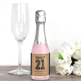 Big Dot of Happiness Finally 21-21st Birthday - Mini Wine and Champagne Bottle Label Stickers - Birthday Party Favor Gift for Women and Men - Set of 16