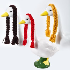 3 Pcs Porch Goose Wigs, Porch Goose Outfits Costume, Cute Lawn Goose Statue Braid Wig for Garden Decoration Party Patio Yard