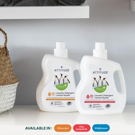 Bundle of ATTITUDE Laundry Detergent, Plant and Mineral-Based Formula, He, Vegan and Cruelty-free Washing Machine and Household Products, Wildflowers, 80 Loads, 67.6 Fl Oz + Bulk Refill 67.6 Fl Oz