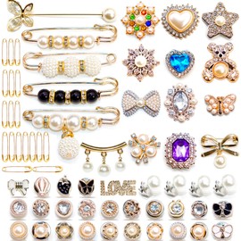 65Pcs Charms for Socks Safety Pin Brooch Junk Socks Charms Brooches and Pins for Women Junk Socks Charms Pins Safety Pin Charms for Socks Pearl Rhinestone Brooch Pins Buttons Shoe Sock Charms Kit