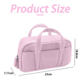 Large Pencil Case Pouch, Extra Big Pencil Bag with 5 Compartments, Pen Bag Wide Opening, Soft Corduroy Pencil Pouch Organizer with Zipper, Cute Aesthetic School Supplies for Teen Girls-Pinkin