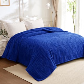 Whale Flotilla Lightweight Fleece King Size Blanket for Bed, Fuzzy Soft Blankets with Decorative Jacquard Pattern for Summer, Warm and Fluffy, 90x104 Inch, Blue