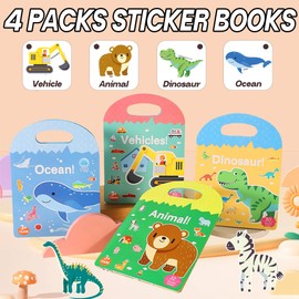 iGetooy 4 Sets Sticker Books for Toddlers 3+ Years, 122 Pcs Puffy Stickers for Kids, 3D Stickers Books for Toddlers, Travel Toys for Toddlers, Toddler Airplane Travel Essentials for Kids