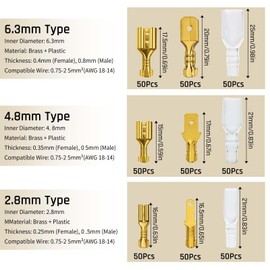 Cable lugs set, 450 pieces blade receptacles set, 2.8 mm, 4.8 mm, 6.3 mm flat connector, male and female crimp connectors, assortment cable lugs, flat connectors for car, motorcycle, car