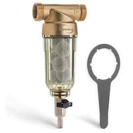 iSpring WSP-100SL Reusable Whole House Spin Down Sediment Water Filter, Siliphos Helps Prevent Scale and Corrosion, 1" MNPT + 3/4" FNPT, 100 Micron