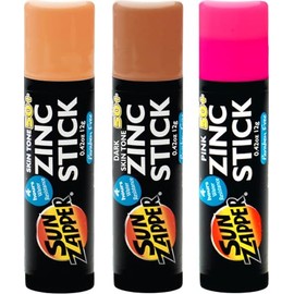 Sun Zapper Zinc Stick Beauty Pack - Piel Clara, Piel Oscura, Rosa (Paquete de 3) - Bloqueador Solar en Barra SPF 50+ con Óxido de Zinc.