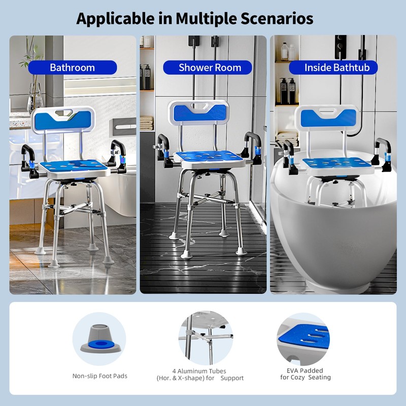 Swive Shower Chair with Arms and Back Heavy Duty 500