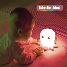 CometMars Silicone Octopus Light, Nursery Squishy Lamp, Cute Animal Bedside Lamp for Baby Kids Teens, Soft Nightlight with Touch Sensor for Bedroom