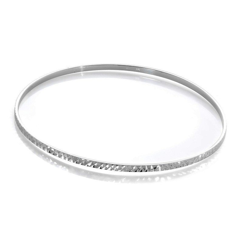 Sterling Silver Diamond Cut 66mm Stacking Bangle, Sterling Silver, Diamond