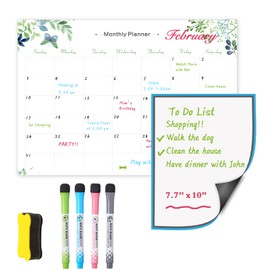 JaoNanl Dry Erase Magnetic Monthly Calendar, Monthly Fridge Planner Whiteboard, Kitchen Magnetic Refrigerator Calendar with 4 Fine Tip Markers and Magnetic Eraser for Family, Office, School