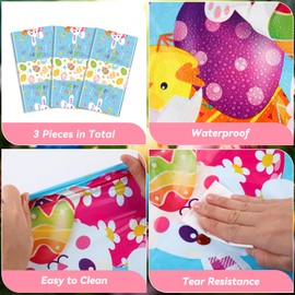 VitalCozy 3 Pcs Easter Tablecloth 54 x 108 Inch Spring Easter Table Cover Disposable Plastic Tablecloths Rectangle Table Cloth for Indoor Outdoor Birthday Baby Shower Party Supplies(Cute)
