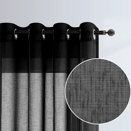 Black Curtains 84 Inches Long for Bedroom 2 Panels Set Grommet Top Eyelet Window Drapes Linen Textured Semi Opaque Black Sheer Curtains for Living Room Dining Modern Farmhouse Decor 52x84 Inch Length