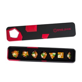 Cusdie 7-Die Lotus Metal DND Dice Set, D&D Metal Dice, Polyhedral Dice Set, for Role Playing Game MTG Pathfinder(Ancient Gold w/Pink Numbers)