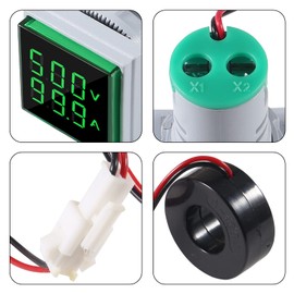 AITRIP 2Pack LED Display Voltmeter, Square Dual Display Voltmeter and Ammeter LED Digital Voltage Gauge AC 60-500V 0-100A Current Meter Indicator