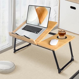CHURRUP Laptop Desk for Bed or Couch, Lap Desk, Breakfast Tray, Foldable Bamboo Lap Desk with Cup Holder,for Working Reading Writing, Eating, Watching Movies for Bed Couch Floor