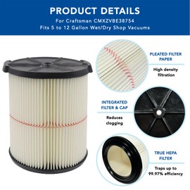 MaximalPower Replacement Filter Compatible For Craftsman 009-38754 CMXZVBE38754 Red Stripe General Purpose Wet Dry Vac Filter for 5 to 20 Gallon Shop Vacuums (1)