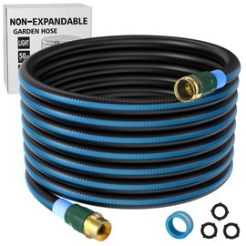 50 ft Garden Hose, 2025 Lightweight Water Hose, Leak-Proof Multi-Layer Non-expanding Outdoor Hose with Solid Brass Connectors Fittings for Lawn Car Watering Plants (Black-Blue, 50FT)
