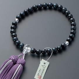 [Butsudanya Takita Shoten] Kyoto Prayer Beads, Women's, Blue Tiger Eye Stone, Cut Genuine Crystal Tailor, 0.3 inch (8 mm) Ball, Pure Silk Head, Rosary Bag Included, Certificates Included