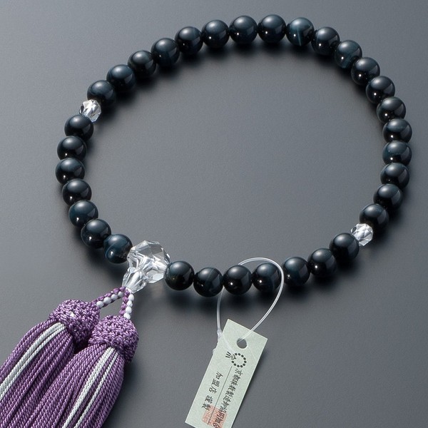 [Butsudanya Takita Shoten] Kyoto Prayer Beads, Women's, Blue Tiger Eye Stone, Cut Genuine Crystal Tailor, 0.3 inch (8 mm) Ball, Pure Silk Head, Rosary Bag Included, Certificates Included