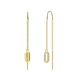 Lucardi - Women's Pull Through Earrings 925 Silver Oval with Zirconia - Earrings - 925 Silver - Silver-Coloured - Nickel Free, Silver, Cubic Zirconia