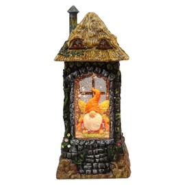 Acrylic Gnome House Lantern LED Light-Up Water Spinning Fall Decoration, Battery Operated Autumn Harvest Home Decor Accent Moments In Time (3 AA Batteries Not Included)