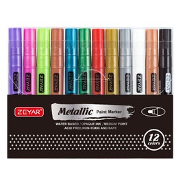 ZEYAR Acrylic Paint Pens, Metallic Colors, Water Based, Medium Point, 12 Colors, Great for Christmas Cards, Album, Rocks, Posters and all kinds of crafts