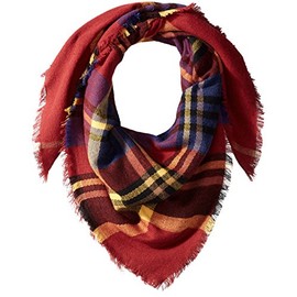 PURE STYLE Girlfriends Women's Plaid Square Fringe Edge Detail Winter Scarf Shawl Wrap, Burgundy, One Size