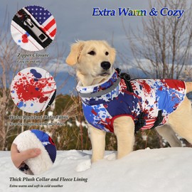 Dogcheer American Flag Jacket with Harness - Adjustable Waterproof Dog Coat, Fleece Jacket Snowsuit for Small, Medium, Large Dogs - US Flag 3XL