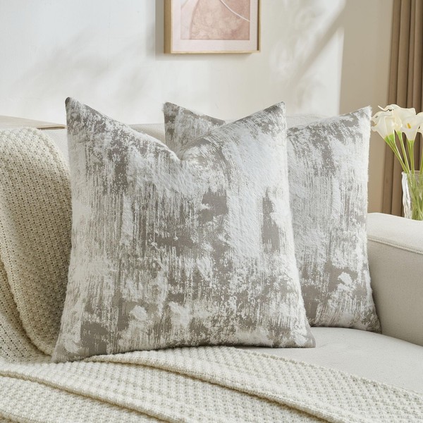 FUTEI Grey White Decorative Throw Pillow Covers 24x24 Inch Set