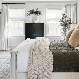 TWOPAGES 52 W x 108 L inch Pinch Pleated Curtain Blackout Linen Drapery for Bedroom Living Room Theater Patio Door (1 Panel),Beige White