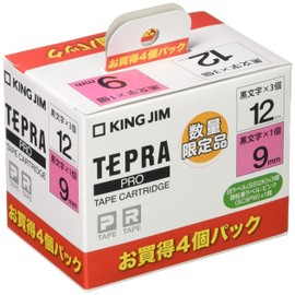 King Jim P-SS12K-3PRY Tepra Pro Tape Cartridges, 3 x 0.5-inch (12-mm) White Labels + 1 x 0.4-inch (9-mm) Pink Labels