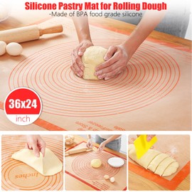 Silicone Pastry Mat 36x24 Inch Nonstick Baking Mats Extra Large Counter Mat for Dough Rolling, Pastry, Pie Crust, Fondant, Cookies, Bread, Pasta, Pizza Mat