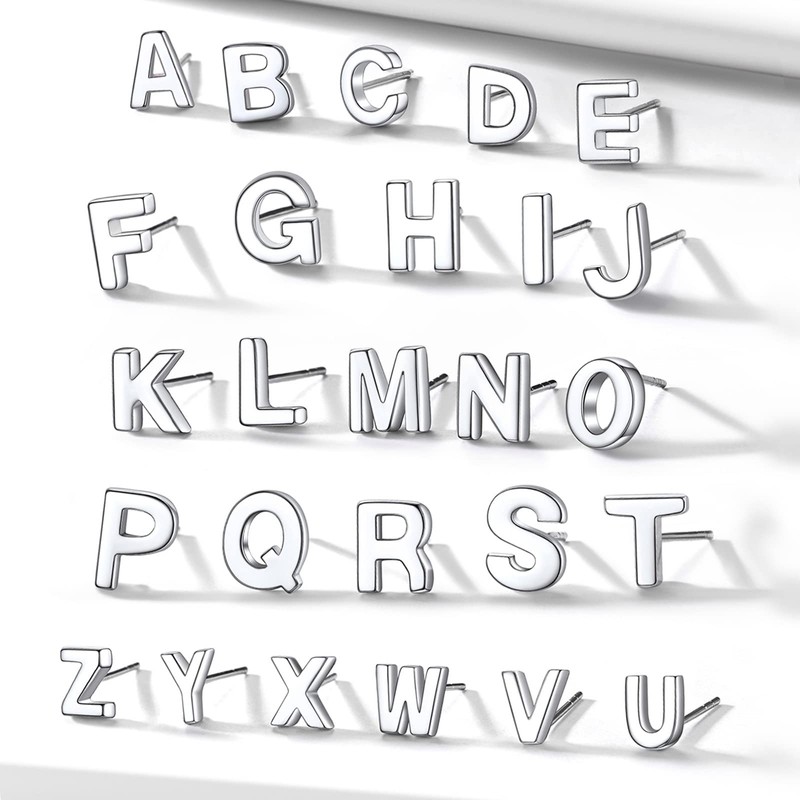 Sterling Silver Stud Earrings Women Initial L Valentines Day Earrings