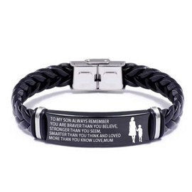 ARICHDUDE To My Son Bracelet from Mum Dad, Inspirational Braided Leather Stainless Steel Bracelet, Son Gifts from Mum Dad
