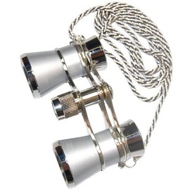 HQRP 3 x 25 Opera Glasses Binoculars w/ Crystal Clear Optic (CCO) Platinum with Silver Trim w/ Necklace Chain