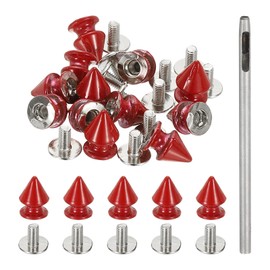PATIKIL 12mm Studs for Clothing, 24 Sets Spikes for Clothes Studs and Spikes Leather Rivets Metal Cone Punk Spikes Screw Posts with Hole Puncher for Leather Jacket Fabric, Red