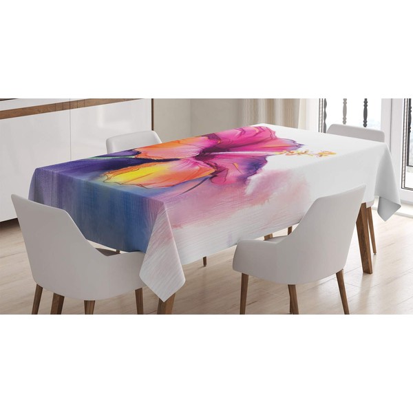 ABAKUHAUS Flower Tablecloth, Hibiscus Flower Pastel, Dining Room Kitchen Rectangular