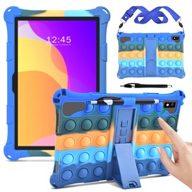 DETUOSI Silicone Case for VASTKING KingPad K10/Z10, 10.1 inch Kids Friendly Universal Lightweight Protective Cover for VASTKING KingPad K10 with Pen Holder, Stand & Strap-Dazzling Dark Blue