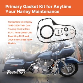 Prewired 1999-2006 Twin Cam Touring Primary Cover Gasket Clutch Inspection Seal Set for Harley 1999-2006 Twin Cam Street Glide/Electra Glide FLHT/Road Glide FLTR/Road King FLHR Models