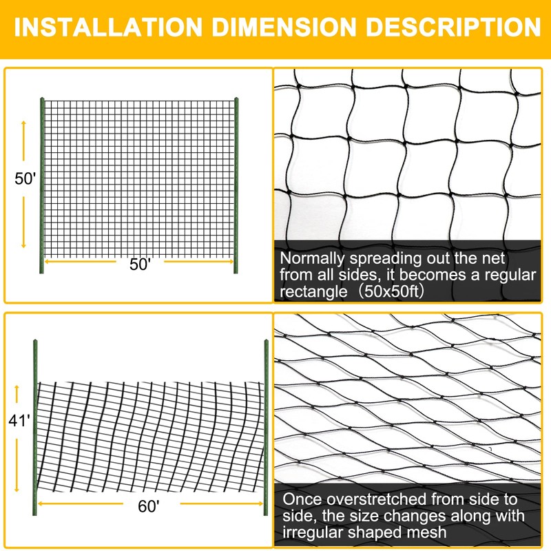 BSTPCOO Nylon Bird Netting 50'x50' with 2.4" Square Mesh Hawk