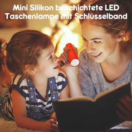 Riisoyu 4 Stück Mini LED Taschenlampe, COB-LED kleine Kinder Taschenlampe Handlampe mit Lanyard Silikonbeschichtung für Camping Outdoor Wandern Notfälle Kindergeburtstag Geschenke