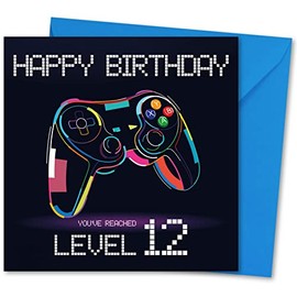 Birthday Card Age 12. Birthday Card with Matching Envelope. Game Controller design. Card size 148x148mm. Eco-friendly. Message inside. Printed and Packed in UK.