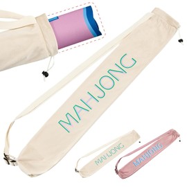 34 Inch Long Mahjong Mat Bag Cute Double Strapped Flannel Cloth Drawstring Mahjong Holder Lightweight Outdoor Carrying Bag for Board Games Outdoor Travel Storage-Mat Not Include(Beige,1 Pc)