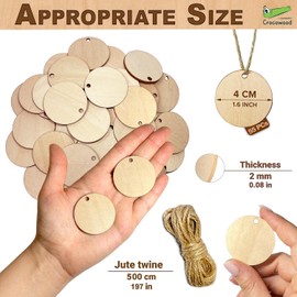 55 PCs Blank Wooden Craft Circles with Hole for Painting and Crafting - 4 cm Unfinished Wood Circles for Crafts - Round Wood Slices as Hanging Ornaments for Home Decoration - Circle Wood Plaque Set