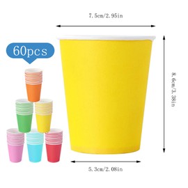60 PCS Paper Cups Party Cups, 9 Ounce Disposable Multicolor Drinking Cups Biodegradable for Hot Drinks and Cold Drinks, DIY Crafts(6 Colors)