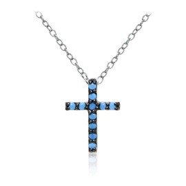 Jewelry Necklaces, Bracelets, Chains and more - Sterling Silver Nano Simulated Turquoise Cross Necklace - XFBX14271