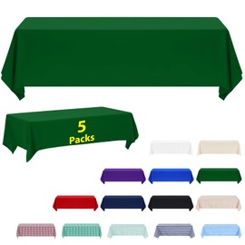 ABCCANOPY 5 Pack Rectangle Polyester Tablecloth 90 x 156 Inch Indoor Outdoor Stain-Resistant Washable Heavy-Duty Fabric Table Cover Elegant Home Decor Forest Green