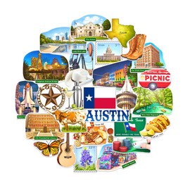 Navy Peony Thrilling Texas State Travel Stickers (28 pcs) - Watercolor, Texan, America-Themed Vacation Decals for Scrapbooking, Journals, Laptop