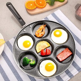 Egg Frying Pan, Aluminum 7 Cup Non Stick Pancake Pan Fried Eggs Cooker Omelet Pan Household Kitchen Cookware with Ergonomic Handle Compatible for Gas Stove and Electric Ceramic Stove