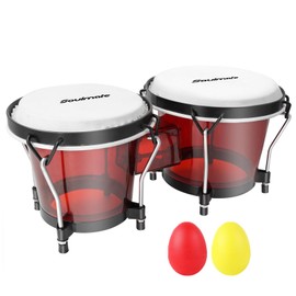 Soulmate Bongo Drums 6” and 7” Set for Kids Adults Beginners Professionals Transparent Cavity and Metal Bongos Drum Percussion Instruments with Tuning Wrench (Red)